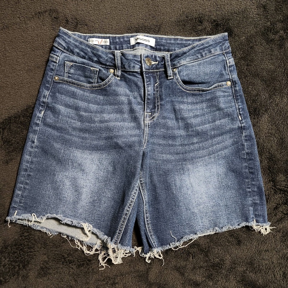 Vigoss Womens Mid-Rise Denim Bermuda Shorts Size 27 Raw Frayed Hem